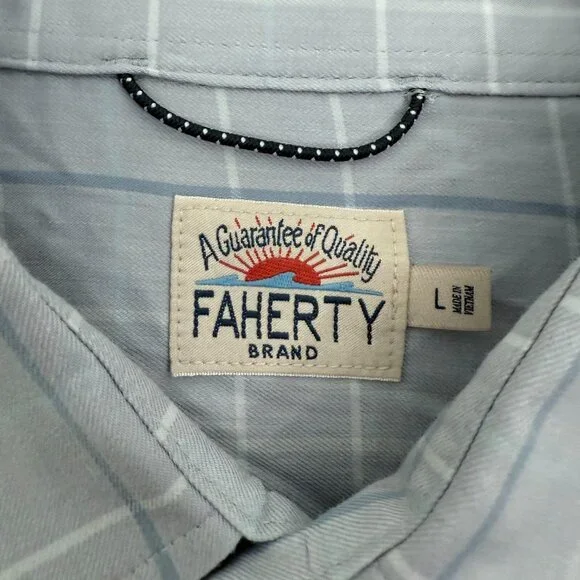Faherty Movement Shirt Mens L Blue Plaid Windowpane Pima Cotton Button Down - Picture 3 of 9